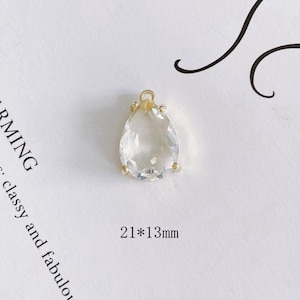 6pcs Bling Clear Zircon Teardrop Charm Pendant,Clear Crystal Gemstone Water Drop Shape Pendant Jewelry Finding