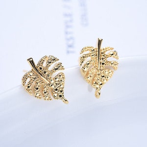Wholesale 20pcs Real Gold Plated Brass Leaf Earring Stud,Ear Post with Loop,Brass Earring Attachment Jewelry Finding,Nickel Lead Free