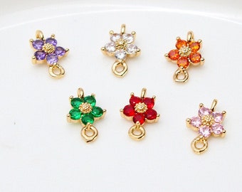 10pcs Mini CZ Pave Flower Charm Connector,Cubic Zirconia Crystal Flower Jewelry Pendant Charm Wholesale