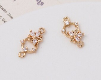 6pcs Clear Zircon Flower Connector Pendant Charm, Crystal Rhinestone Flower Charms, Flower Connector Charm Wholesale, Nickel Lead Free