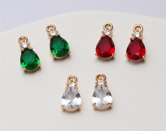 10pcs Zircon Water Drop Charm Pendant,Rhinestone Glass Crystal Teardrop Jewelry Pendant Charm Wholesale