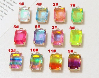 10pcs Multi Color Glass Crystal Rectangle Pendant Charm,Rhinestone Rectangle Jewelry Pendant Charm Wholesale