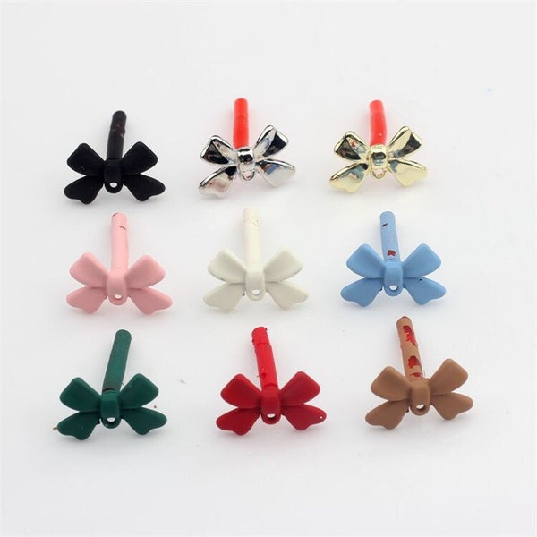 10pcs Bowknot Earring Stud with Loop,Bow Earring Attachment Finding Wholesale