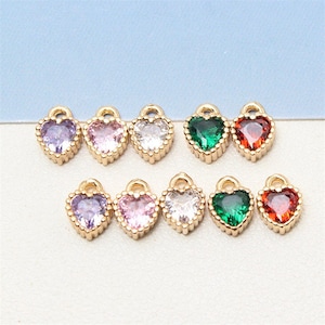 10pcs Mini Zircon Heart Charm Pendant,Rhinestone Glass Crystal Heart Jewelry Pendant Charm Wholesale