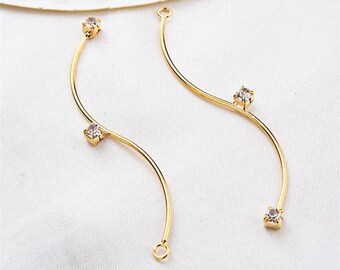 Bulk 10pcs 56mm Real Gold Plated Brass Long Bar Connector Pendant Charm for Earring Making Wholesale
