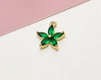 10pcs Shiny CZ Pave Flower Pendant,Clear Cubic Zirconia Crystal Flower Charm Jewelry Finding Wholesale 13*16mm