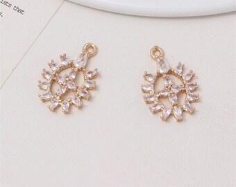 4pcs Shiny CZ Pave Flower Pendant Charm, Crystal Rhinestone Flower Charms, Flower Zircon Connector Charm Wholesale, Nickel Lead Free