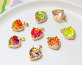 4pcs Multi Color Glass Crystal Heart Shape pendant Charm,Crystal Heart Jewelry Pendant Charm Wholesale