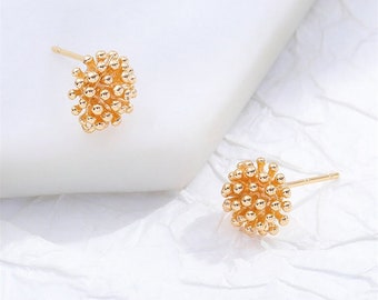 10pcs Real Gold Plated Flower Ear Stud, Brass Flower Ear Stud With Loop, Earring Post Attachment Finding Supply, Nickel Lead Free