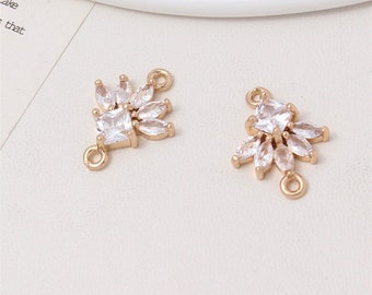 6pcs CZ Pave Flower Connector Pendant Charm, Crystal Rhinestone Flower Charms, Flower Zircon Connector Charm Wholesale, Nickel Lead Free