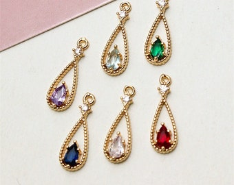 10pcs Hollow Teardrop Glass Pendant Charm,Water Drop Crystal Gemstone Zircon Earring Pendant Charm Jewelry Finding Wholesale 6*17mm