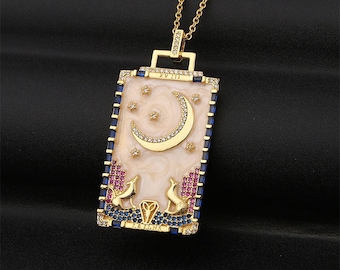 Bling CZ Tarot Card Charm,Moon Tarot Card Pendant Charm,Enamel Tarot Card Pendant Jewelry Making Wholesale Without Chain