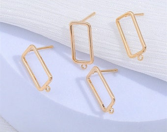 10 clous d'oreilles rectangulaires creux, tige de boucle d'oreille en or avec boucle, fixation de boucle d'oreille en laiton, vente en gros, sans plomb