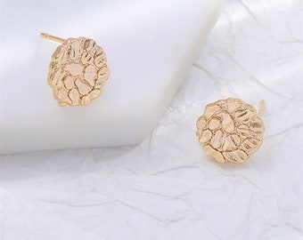 10pcs Real Gold PlatedRound Earring Stud, Circle Earring Post with Loop, Brass Earring Finding Wholesale Nickel Lead Free