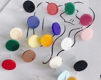 10pcs Resin Circle Stud,Acrylic Round Earring Stud with Hole,Resin Acrylic Earrings Ear Stud Finding Wholesale 15.5mm