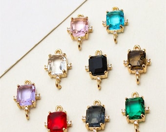 10pcs Rectangle Geometric Shape Zircon Connector Charm,Rectangle Glass Gemstone Earring Connector Pendant Charm Wholesale