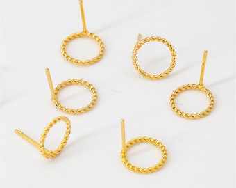 10pcs Real Gold Plated Hollow Circle Ear Stud,Gold Ear Post,Gold Plated Brass Earring Attachment Finding Wholesale,Nickel Lead Free