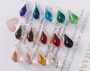 10pcs Water Drop Shape Rhinestone Pendant Charm,Teardrop Shape Glass Gemstone Earring Pendant Charm Wholesale 17*10mm