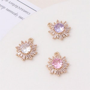 2pcs Shiny CZ Pave Flower Charm, Zircon Crystal Rhinestone Flower Jewelry Pendant Charm Wholesale