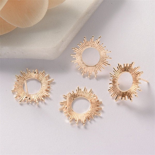 10pcs Real Gold Plated Hollow Flower Earring Stud,Hexagram Earring Post with Loop,Brass Earring Finding Wholesale Nickel Lead Free