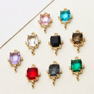 10pcs Rectangle Geometric Shape Zircon Connector Charm,Rectangle Glass Gemstone Earring Connector Pendant Charm Wholesale