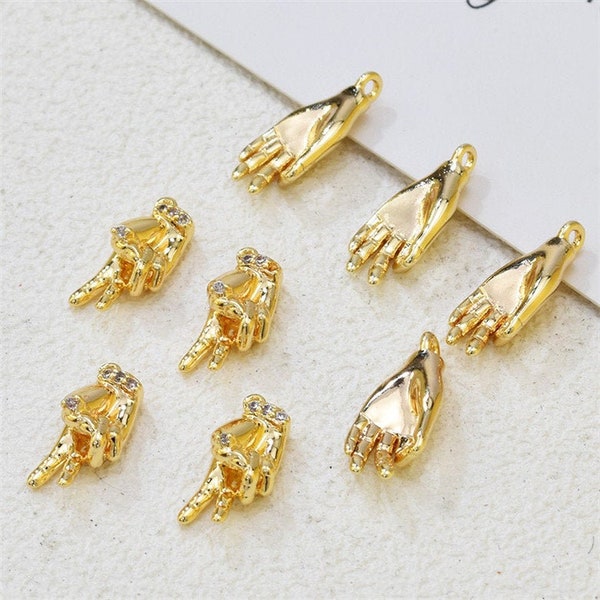 10pcs Real Gold Plated Hand Pendant Charm,Brass OK/Okay Gesture Pendants for Earring Jewelry Making Wholesale Nickel Lead Free