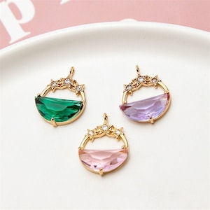 10pcs Circle Shape Zircon Connector Charm,Crystal Gemstone Moon Star Earring Connector Pendant Charm Wholesale