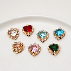 10pcs Gradient Zircon Crystal Heart Shape Charm Pendant,Cubic Zirconia Crystal Heart Shape Jewelry Pendant Charm Wholesale