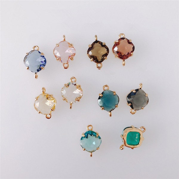 Rhombus Geometric Shape Zircon Connector Charm,Square Gemstone Earring Connector Pendant Charm Wholesale 17*11 mm