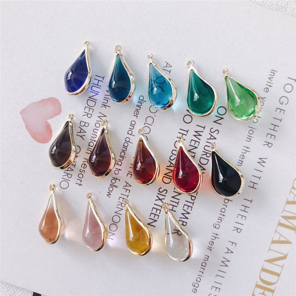 10pcs Water Drop Shape Rhinestone Pendant Charm,Teardrop Shape Glass Gemstone Earring Pendant Charm Wholesale 17*10mm