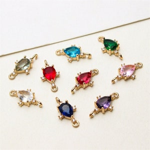 10pcs Teardrop Shape Zircon Connector Charm,Crystal Gemstone Water Drop Shape Earring Connector Pendant Charm Wholesale 10*18mm