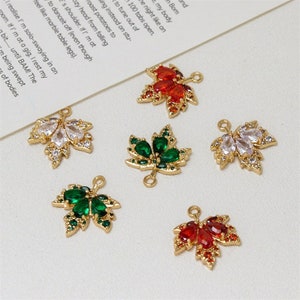 4 Stück Bling Zirkon Ahornblatt Anhänger Charme, Strass Kristall Edelstein Blatt Schmuck Anhänger Charme Großhandel