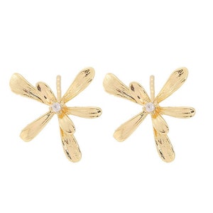 10pcs Flower Earring Stud,18K Gold Plated Flower Earring Post with Loop,Real Gold Plated Brass Earring Jewelry Finding Wholesale
