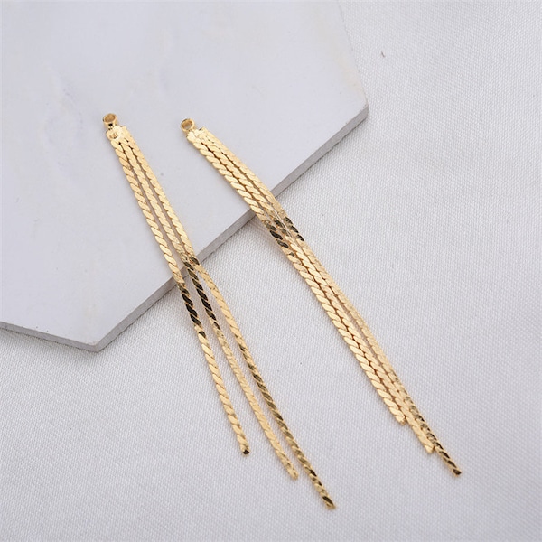 10PCS Long Real Gold Brass Tassels Charm,Gold Tassels Earring Finding Wholesale 60mm