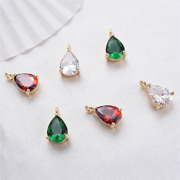 20pcs Water Drop Shape Zircon Pendant Charm,CZ Micro Pave Tear Drop Pendant Connector,Real Gold Plated Brass Pendant Charm Wholesale