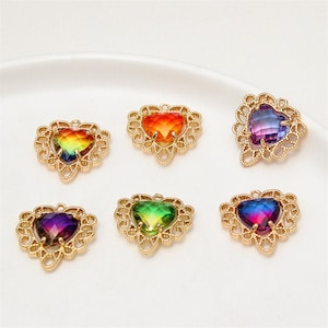 10pcs Gradient Zircon Crystal Heart Shape Charm Pendant,Cubic Zirconia Crystal Heart Shape Jewelry Pendant Charm Wholesale