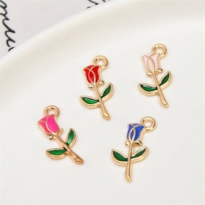 20pcs Enamel Rose Flower Pendant Charm,Flower Earring Jewelry Finding Wholesale