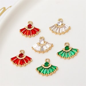 10pcs Clear Zircon Fan Shape Charm ,CZ Pave Brass Pendant,Crystal Rhinestone Fan Pendant Earring Findings Wholesale Nickel Lead Free