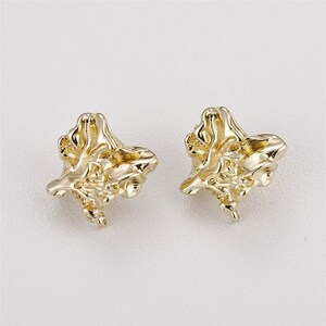 4pcs 14K Real Gold Plated Earrings Stud,Hammered Gold Platinum Earring Post ,Brass Earring Attachment Jewelry Findings Nickel Lead Free