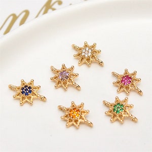 10pcs CZ Pave Flower Connector Charm,Crystal Sunflower Earring Connector Pendant Charm Wholesale 10*14mm