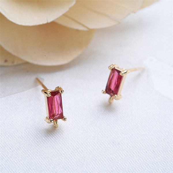 10pcs Rectangle Zircon Earring Stud,CZ Crystal Stud with Loop,Real Gold Plated Stud Wholesale Nickel Lead Free