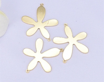 10pcs Real Gold Plated Brass Flower Connector Charm,Polished Gold Flower Pendant Charm Jewelry Finding Wholesale