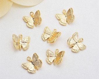 10pcs 18K Real Gold Plated Butterfly Pendant Charm,Brass Butterfly Pendant Charm Wholesale