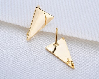 20pcs Real Gold Plated Triangle Earring Stud,Geometric Brass Earrings with Loop,Diy Earring Attachment Jewelry Finding Wholesale