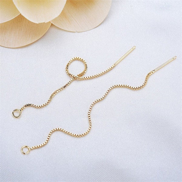 10pcs Real Gold Plated Brass Threader Earrings,Box Chain Threader Earrings,Diy Earring Attachment Jewelry Finding Wholesale