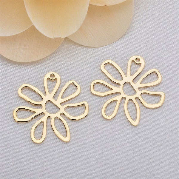 20pcs 24K Real Gold Plated Brass Hollow Flower Pendant Charm,Polished Gold Brass Earring Pendant Charm Wholesale