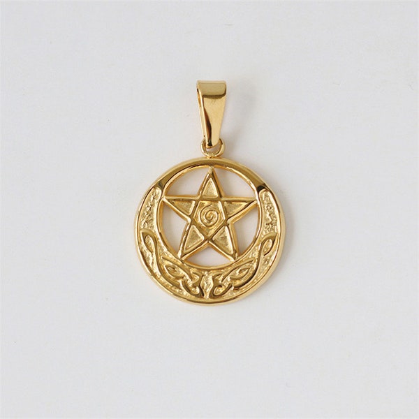 5pcs 18K Gold Plated Titanium Steel Crescent Moon Charm Pendant,Star and Moon Necklace Jewelry Wholesale