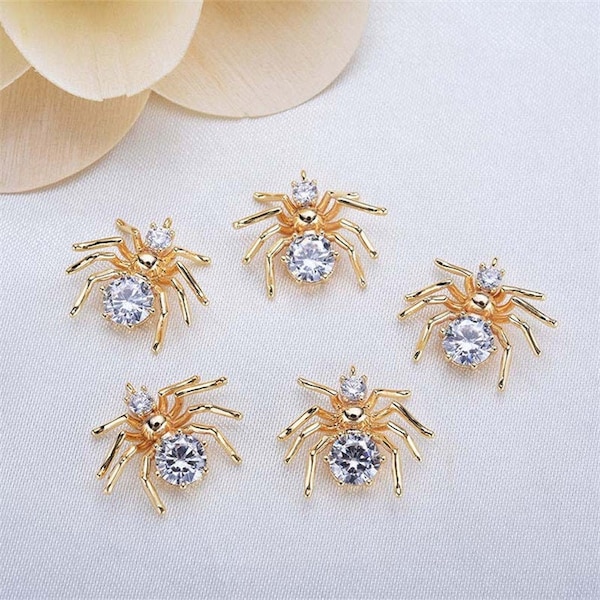 10pcs Shiny Clear Zircon Spider Pendant Charm,CZ Pave Spider Pendant,Cubic Zirconia Crystal Jewelry Pendant Charm Wholesale