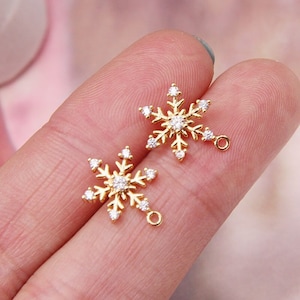 6pcs Zircon Snowflake Earring Stud, CZ Crystal Earrings, Real Gold Plated Brass Earring Attachment Jewelry Finding Wholesale