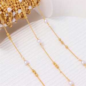 1 Meter Chain, Brass Link Chains, Heart Shape Pearl Chain, Brass Ball Chain Jewelry Finding Wholesale,Nickel Lead Free